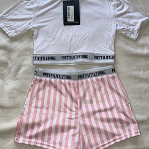 Pretty Little Thing Two Piece Pink Striped Set